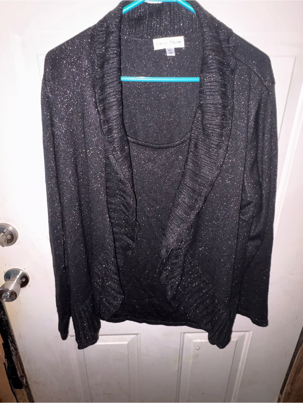 Rebecca Malone Black Sparkle Knit Shawl Collar Cardigan